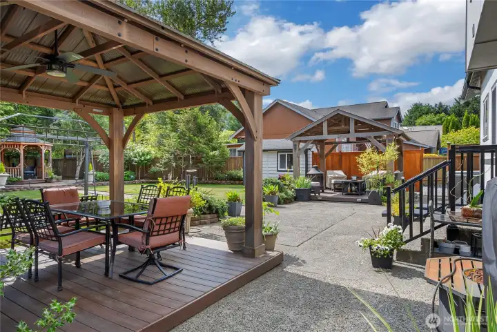 Designed for exceptional outdoor living, the private backyard features multiple covered entertaining areas, offering inviting spaces to gather, dine, and relax. Expansive uncovered patio areas provide additional room to enjoy the outdoors, all surrounded by mature landscaping and a sense of privacy. Designed for exceptional outdoor living, the private backyard features multiple covered entertaining areas, offering inviting spaces to gather, dine, and relax. Expansive uncovered patio areas provide additional room to enjoy the outdoors, all surrounded by mature landscaping and a sense of privacy.