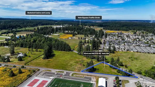 Sitting on the main road from Yelm to Lacey with tens of thousands of vehicles passing by daily. Blue boundary lines are approximate. Buyer to verify to their own satisfaction.