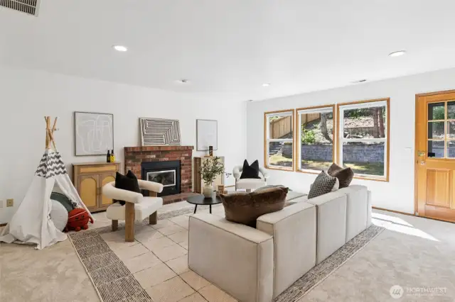 Family Room on the lower level with Gas Fireplace
