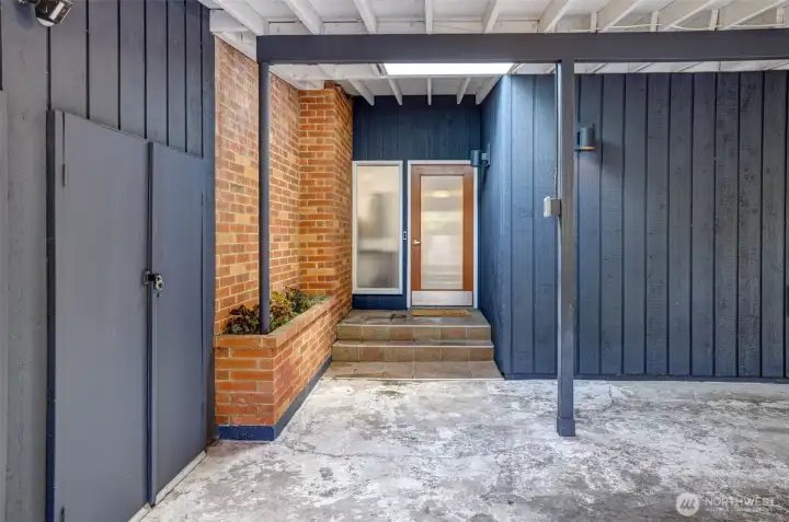 Extra storage in carport and entry way.