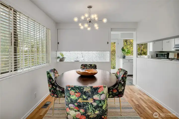 Separate dining room with pass through to kitchen.
