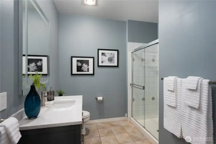 Guest bathroom on the main floor with a shower as well.