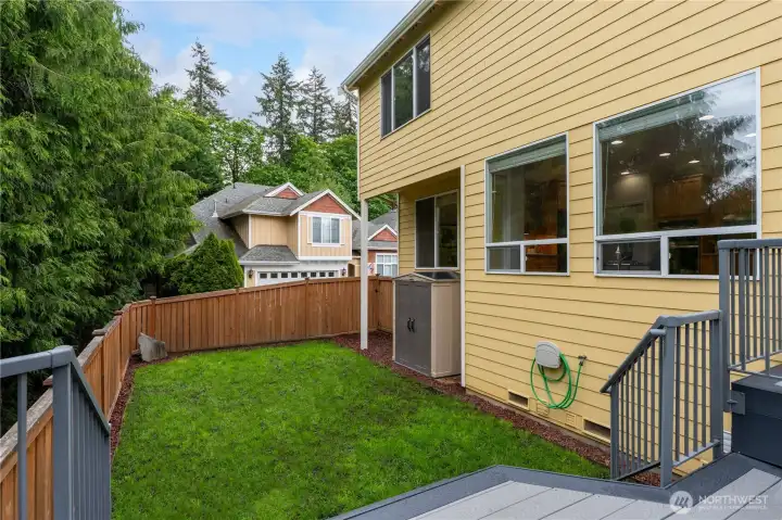 Fenced backyard will allow for your pets to safely roam free.