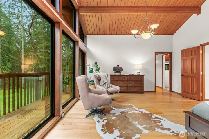 Morning coffee with a view. The private balcony offers a restorative start to the day, perfectly integrated into the home's high-end architectural soul.