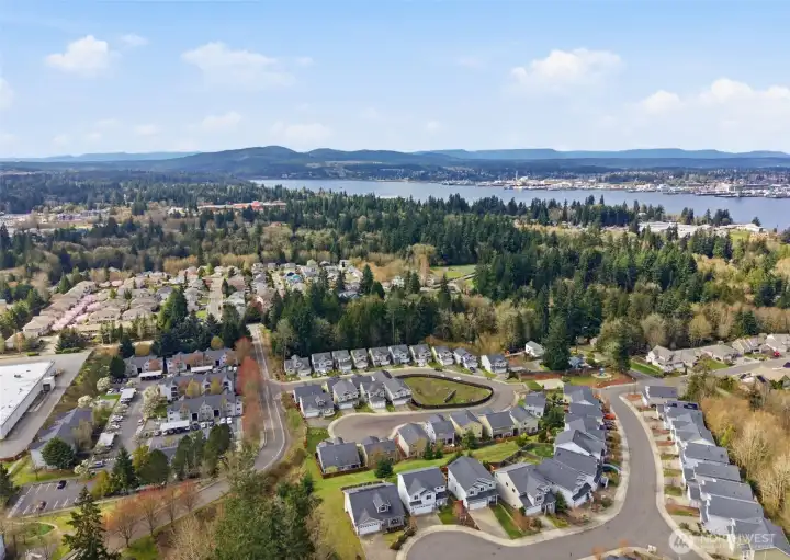 The home is bottom middle of photo in cul-de-sac next to greenbelt to the left.