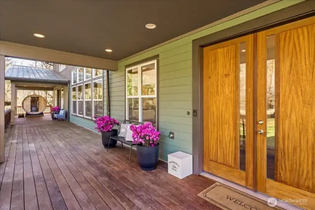Ipe covered front porch with french doors.