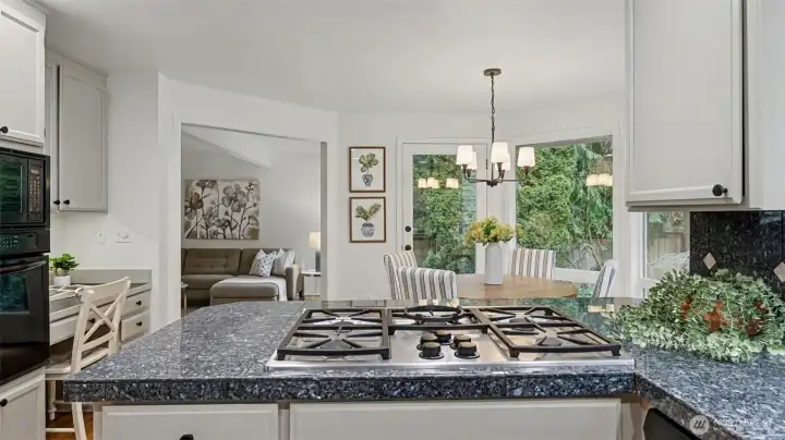 Premium five-burner Dacor gas cooktop is ready for your culinary delights.