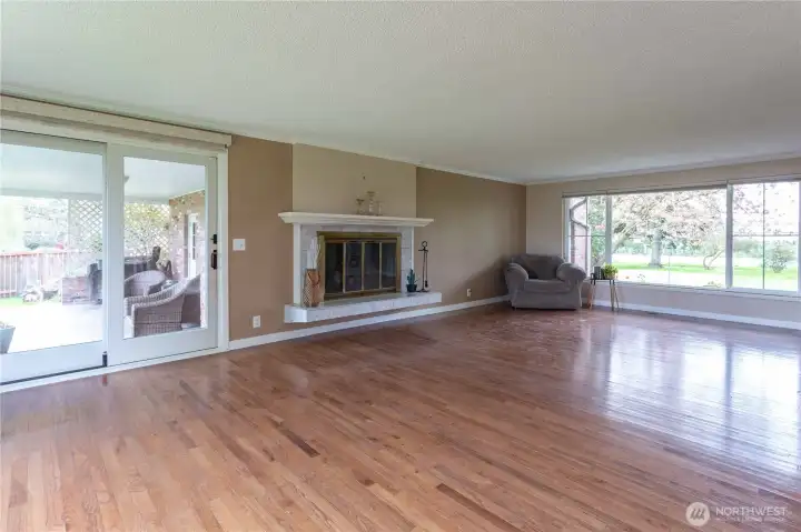 Living room & wood burning fireplace