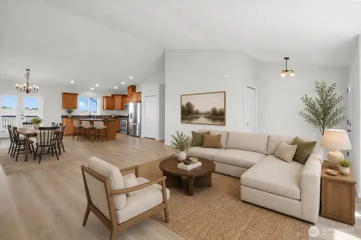 Virtually staged great room.