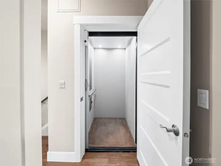 The elevator serves all three floors with ease