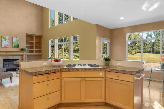 Kitchen Island and Family Rm beyond