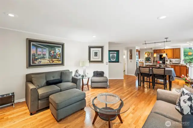 Hardwood flooring shine from the family room and extend throughout every inch of the main floor of this home.