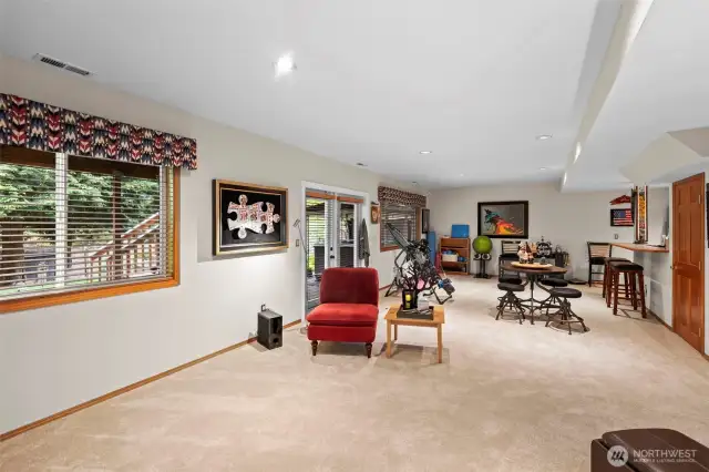 Work out flex space or share your favorite movies in this media bonus space. In the basement there are two additional rooms- a seasonal storage room/craft room and a full walk in pantry. And don't forget to check out the pinterest "pot luck" at the top of the stairs.