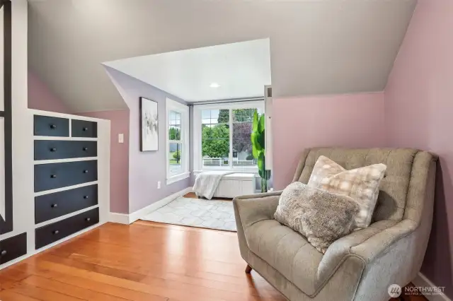 Reading nook + storage built-ins in primary bedroom