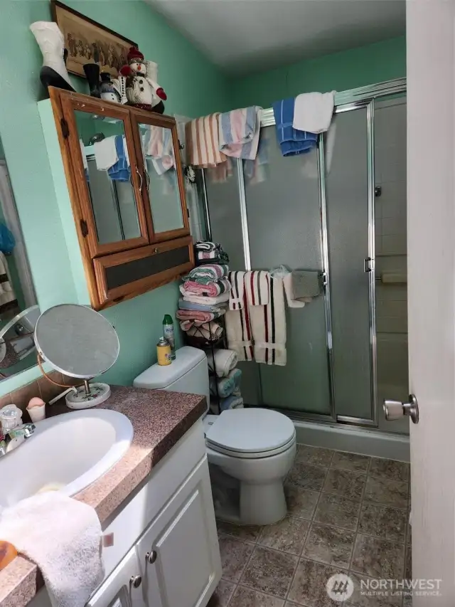 Guest bathroom with a large shower.