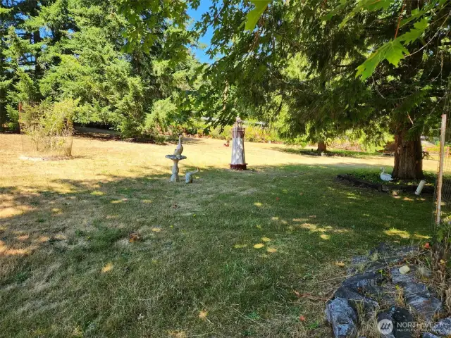 Yard decorations throughout.