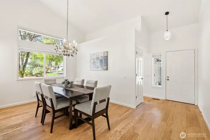 Formal dining room with attractive chandelier ideal for gatherings.