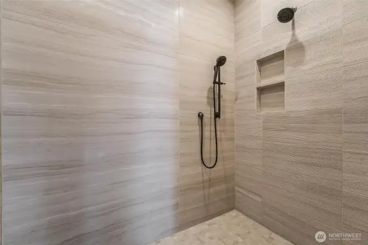 The spacious shower in the primary bedroom's ensuite.