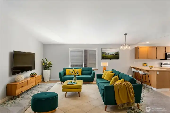 Virtually-staged living room area.