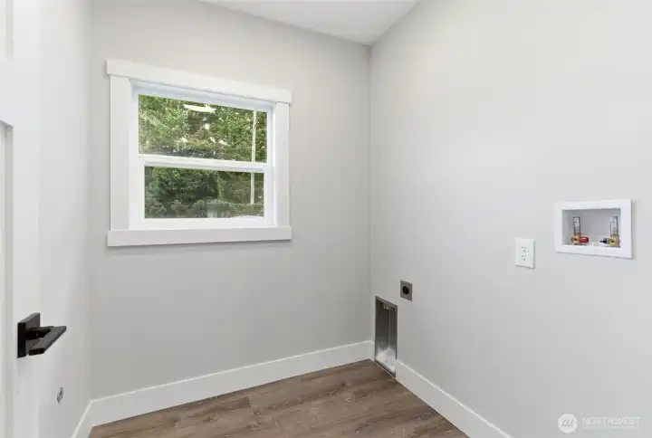Convenient laundry room- all doors are SOLID CORE which minimizes noise transmission so you will not necessarily be bothered by the rumble of the dryer