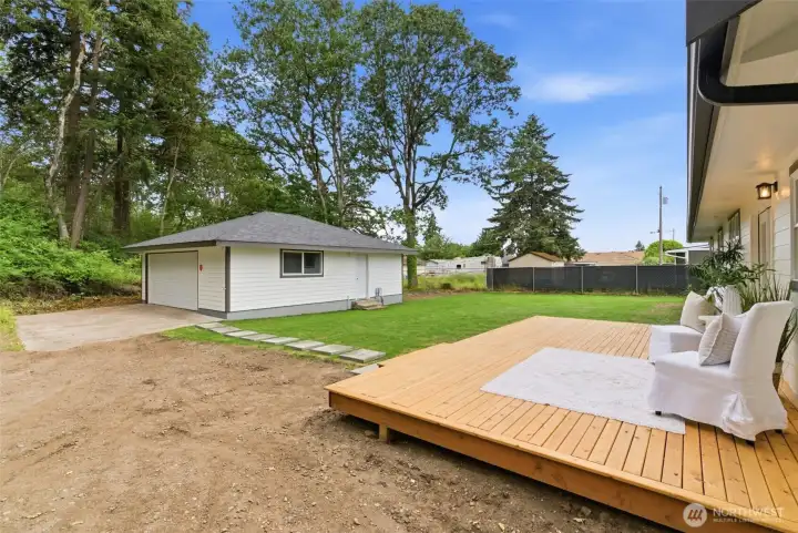 Rear access to your oversized garage. Garage has an insulated door and EXTRA space for 'toy' storage.