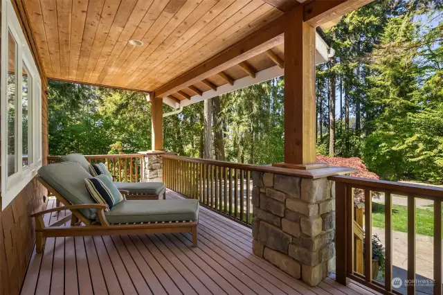 The covered front porch is the perfect spot to relax at the end of a long day.