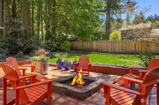The built-in firepit area on the patio.