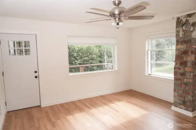 Living Room in cabin with a picture window