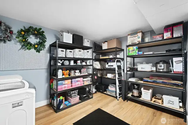 This washer and dryer stay with the home. The storage racks are negotiable for a price.