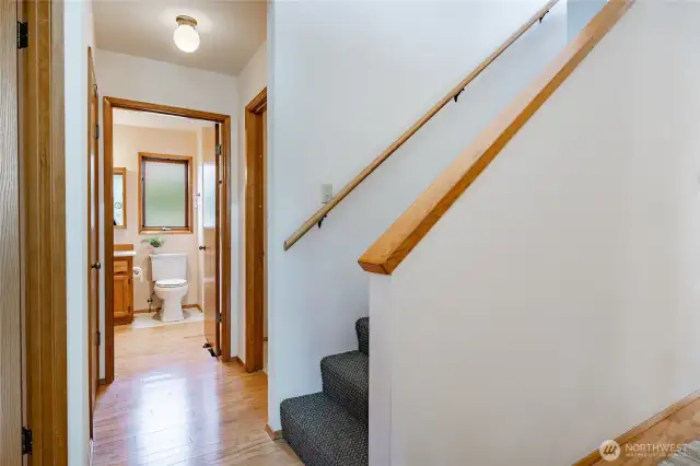 Stairs up to bonus loft