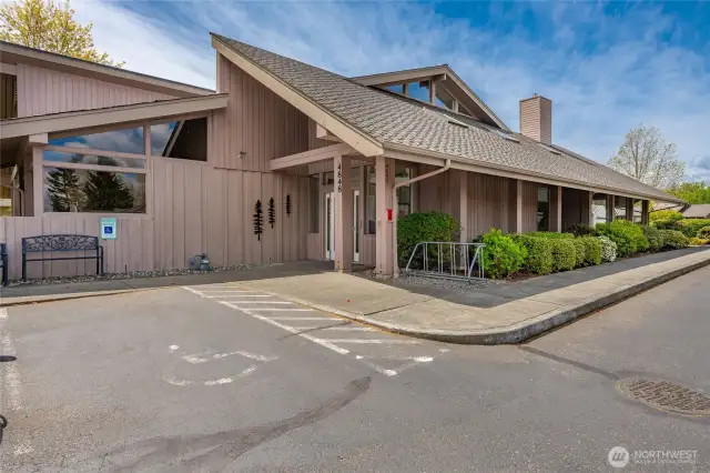 Clubhouse entry with parking