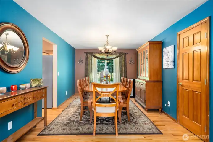 Bold, character-filled dining room ready for intimate meals or large dinners.