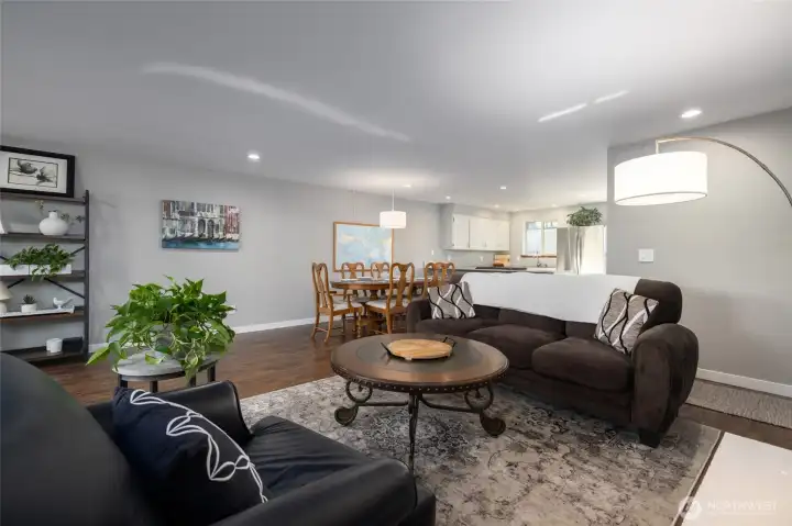 Living and dining area, looking toward the kitchen.