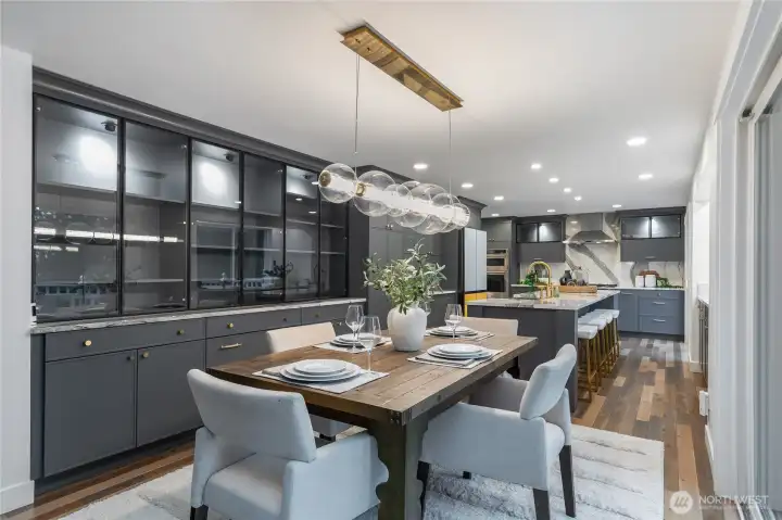 Dining area with view of entire kitchen.