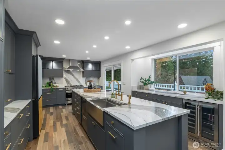 Kitchen view with additional access to wrap around deck.