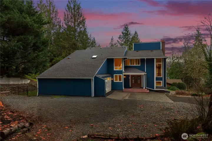 nighttime view of entry.