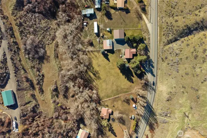Aerial view of property, over 3 acres!