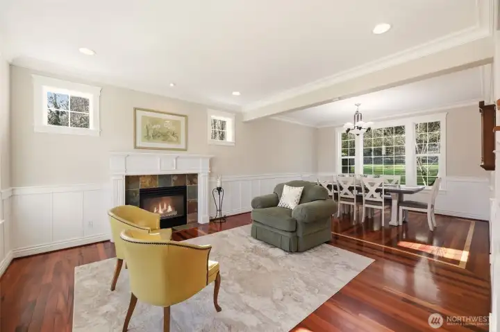 Living Room off the entry flows into Formal Dining