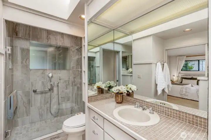 Main bathroom that also serves the primary bedroom.