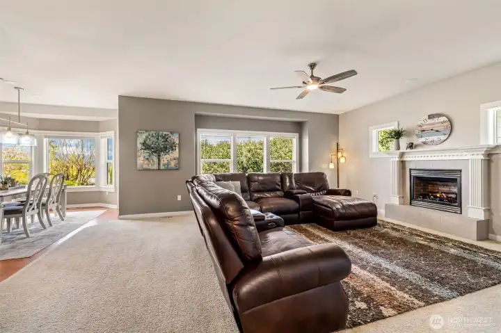 Family room with gas fireplace.