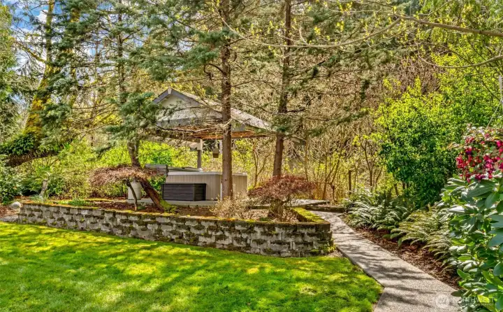 Sidewalk to hot tub cabana.