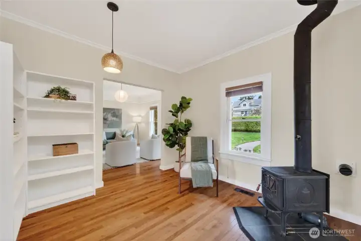 Sitting area with wood fire stove for cozy winter months