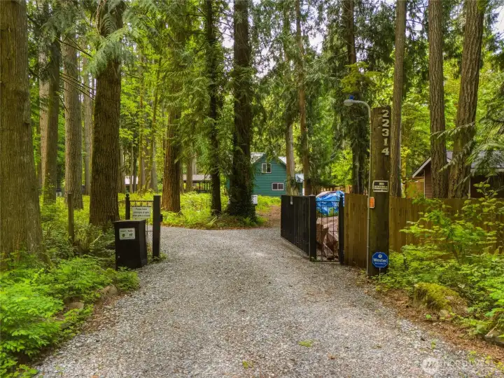 Gated entrance to fully fenced property