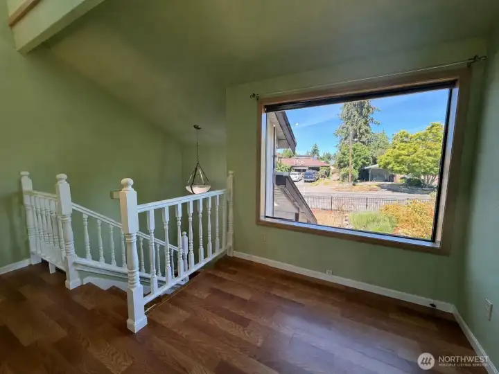Landing area upstairs has storage and an area that is perfect as a desk nook. Landing area upstairs has storage and an area that is perfect as a desk nook.