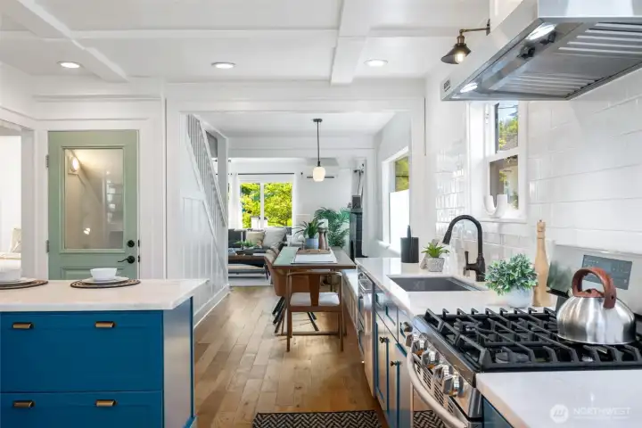 Around the breakfast bar takes you to the 2 bedrooms and full bath on this floor.