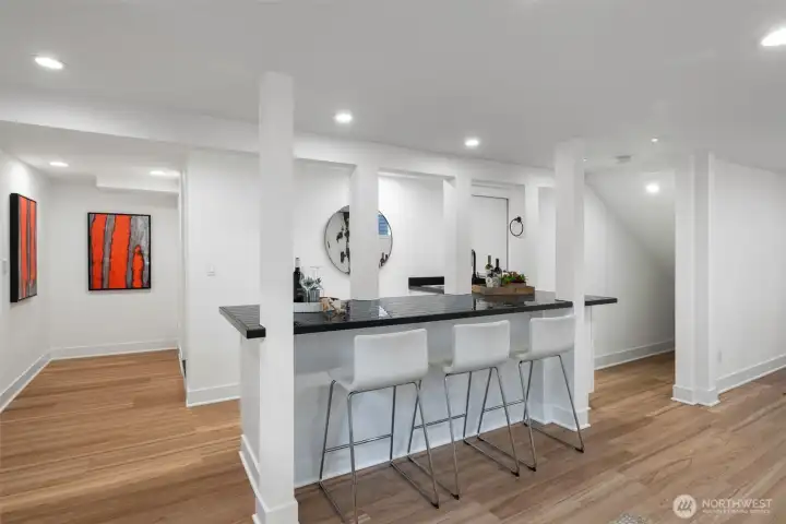 This space could also be transformed to a kitchenette for an ADU downstairs. See the under stairs storage and the door to the right goes to the 2-car tandem garage as well. To the left is the 3/4 bath on the lower level.