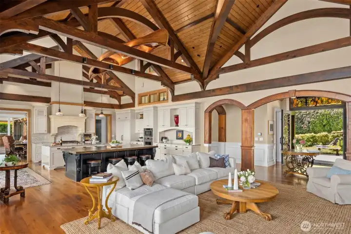 The open floorpan was very important to the owners, they love to entertain family and friends. And take a look at this ceiling...a rare wooden canoe tucked away and displayed for its beauty. The open floorpan was very important to the owners, they love to entertain family and friends. And take a look at this ceiling...a rare wooden canoe tucked away and displayed for its beauty.