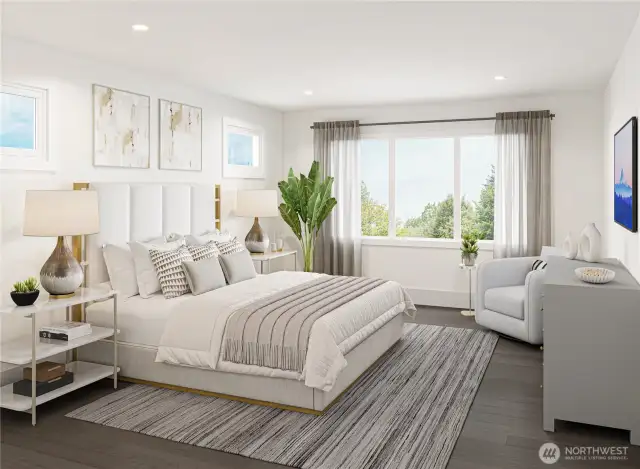 Rendering of inviting primary bedroom.