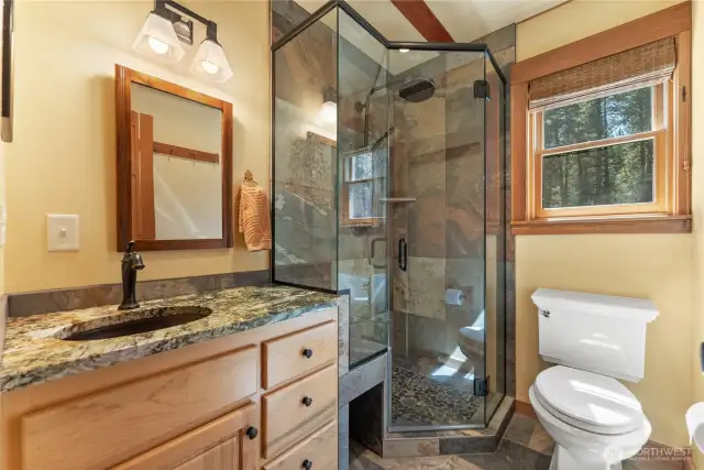Light & airy glass & tile shower stall