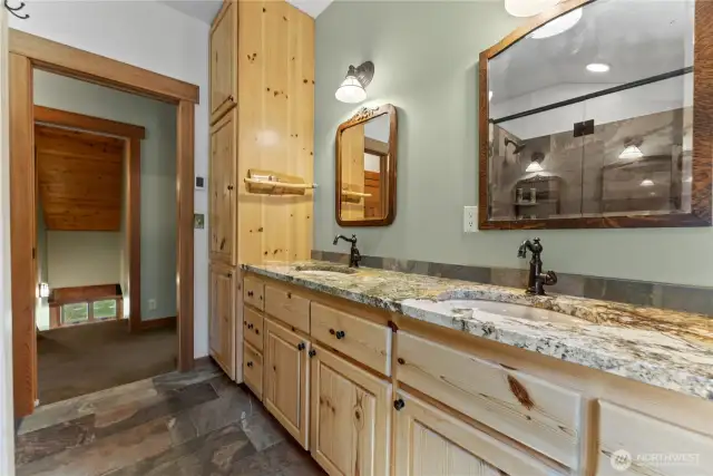 No waiting in line w two sink granite vanity!
